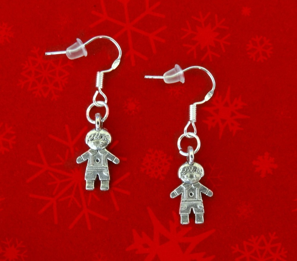 Buy 2 Get 1 Free Silver Gingerbread Man Dangle Earrings Christmas Gift for Her-image