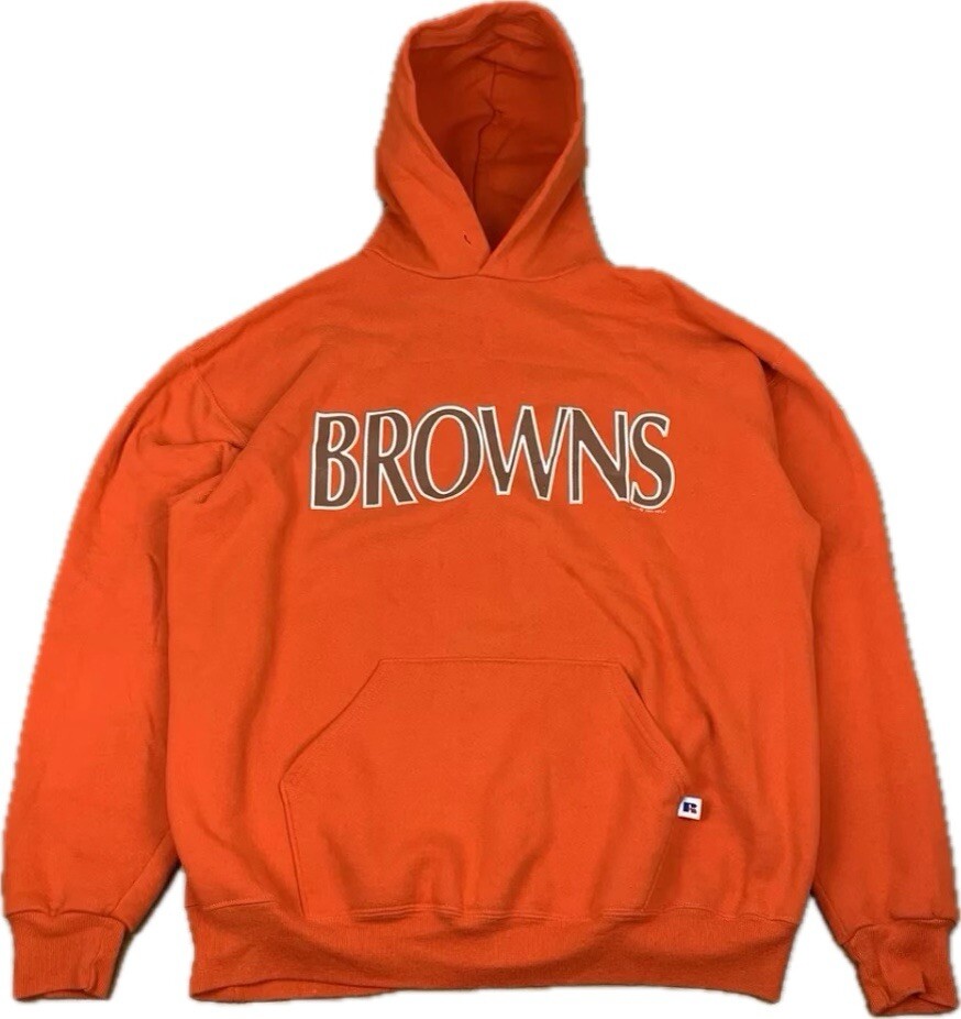 VTG Cleveland Browns Mens 2XL (25x27in) Mi USA Orange Russell Hoodie