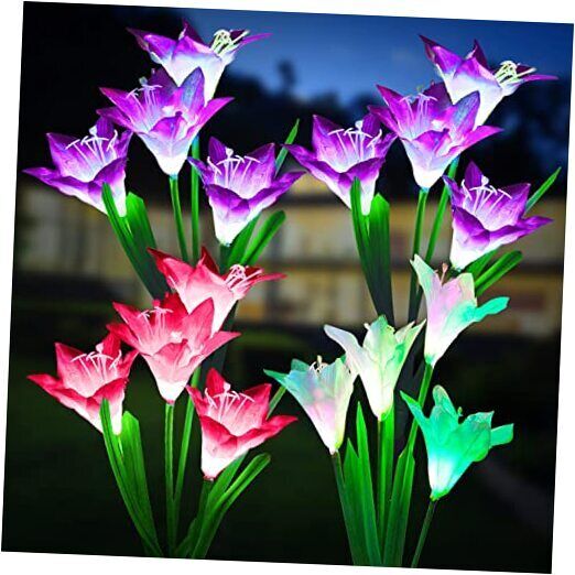 Outdoor Solar Lights Solar Garden Lights with Bigger Lily Flowers, 4 Pack