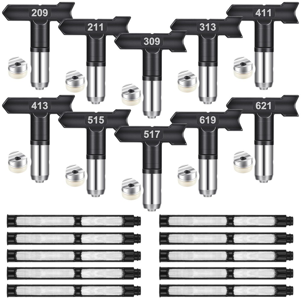 10 Pcs Airless Paint Sprayer Nozzle Tips & 10 Spray Guards Set