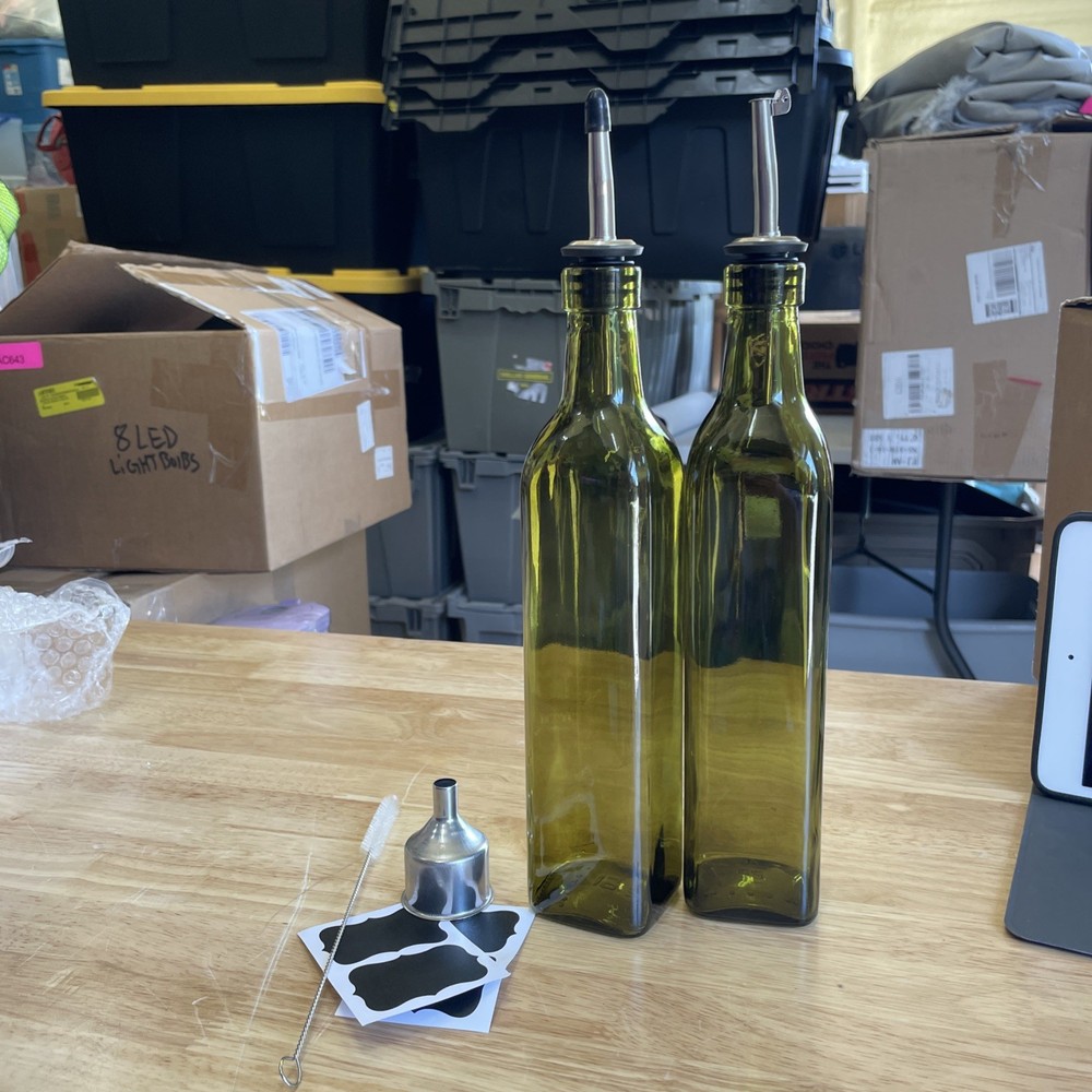 2-Piece Green Glass Oil & Vinegar Dispenser Set - 17oz Kitchen Bottles