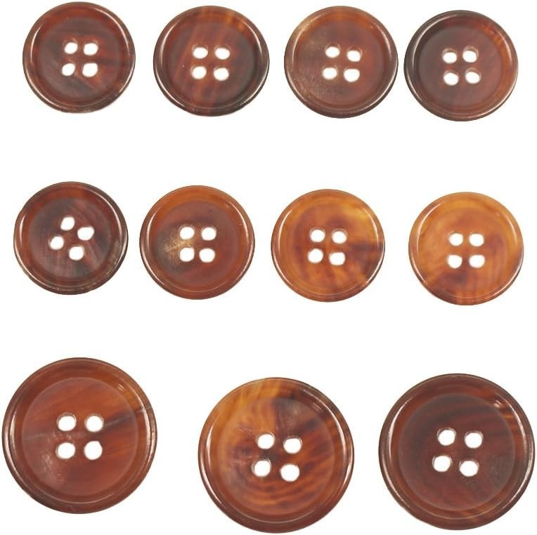 11-Piece Light Brown Horn Button Set for Blazers, Suits & Coats - Real Buffal...