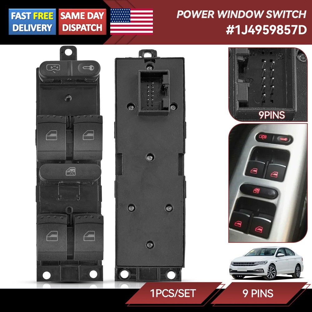 Master Power Window Switch Front Driver Side 1J4959857D for VW Golf Jetta Passat