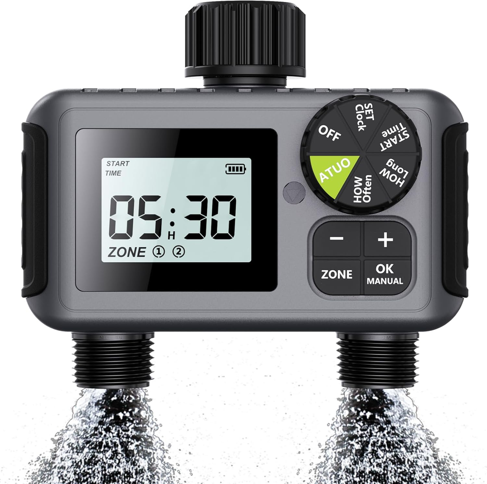 Water Timer for Garden Hose, 2 Zone Smart Sprinkler Timer with Rain Delay,Dual-Z