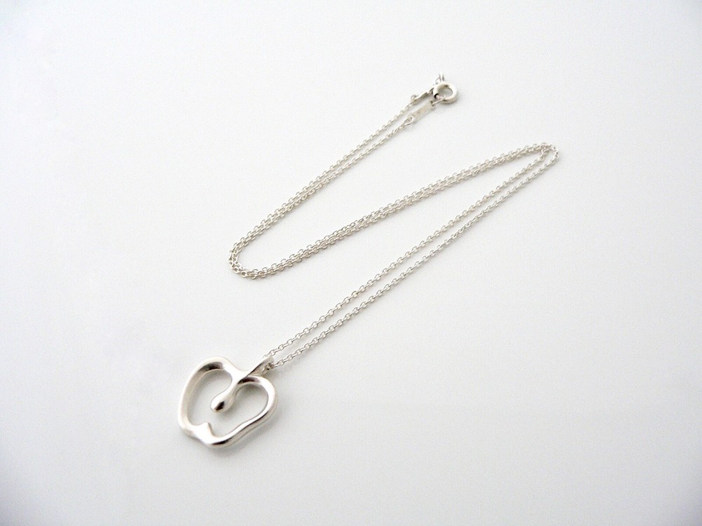 Tiffany & Co Silver Apple Pendant Necklace 18 Inch Perfect Gift for Teachers Love