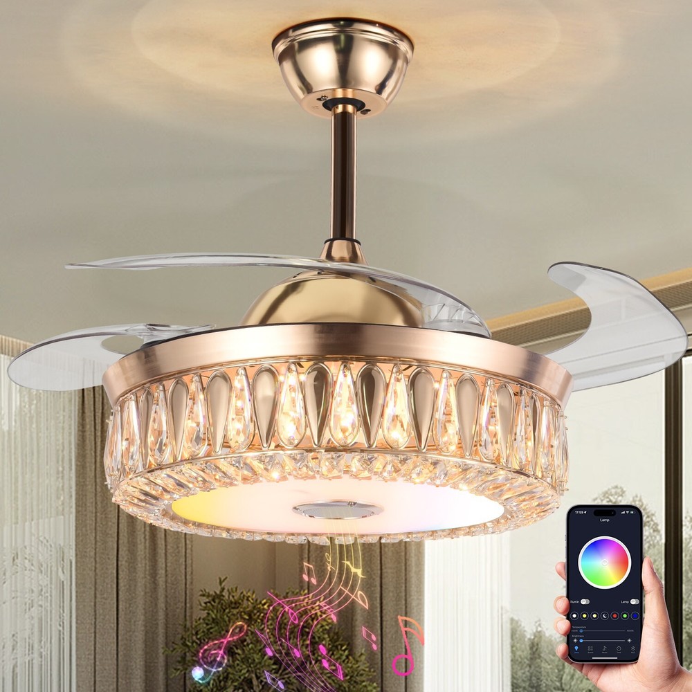 42-Inch Smart Bluetooth Ceiling Fan Chandelier with 7-Color LED Lights and 3 Speeds  