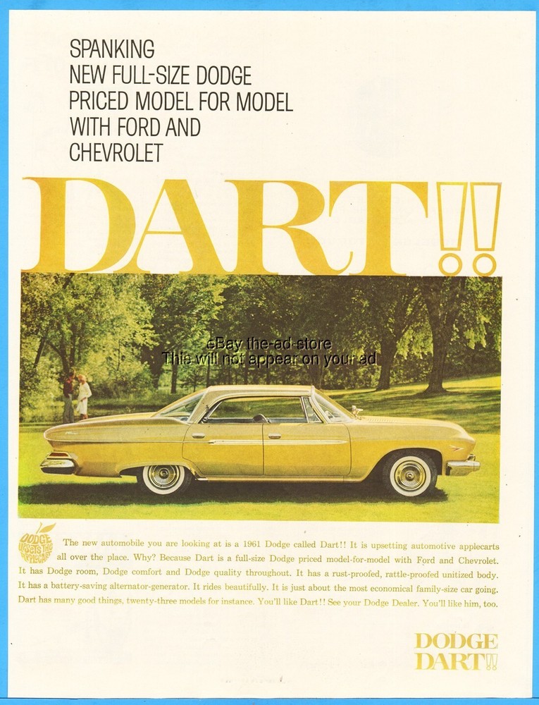 1961 Dodge Dart 4 Door Sedan Vintage 1961 Car Photo Garage Man Cave Décor Ad