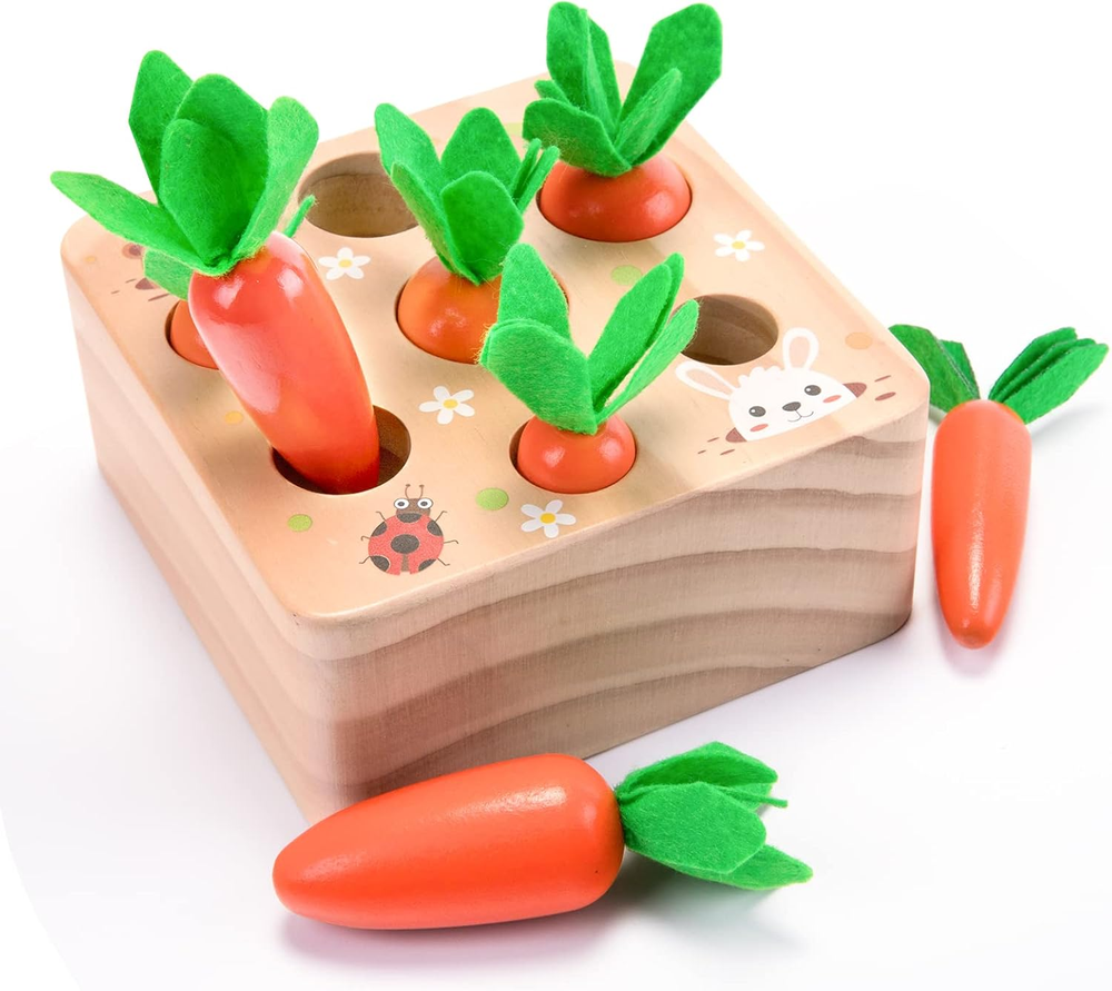 Montessori Toys for 1 Year Old, Carrots Harvest Wooden Baby Toys for 6-12 Months