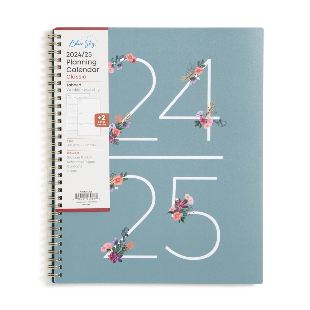 Blue Sky 2024-2025 Academic Year Weekly and Monthly Planner 8.5” x 11” Wirebo...