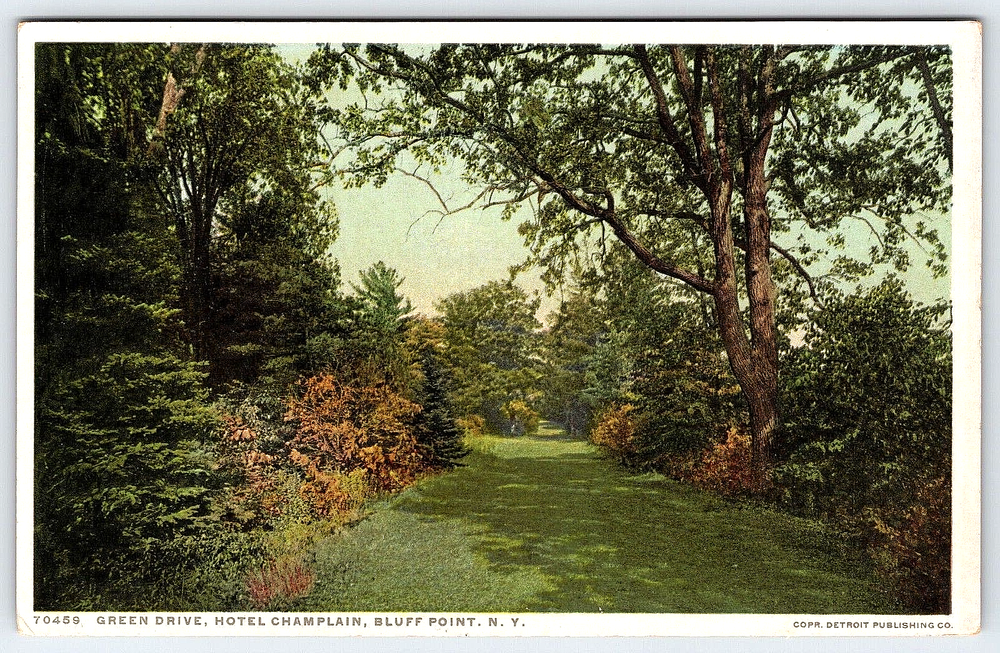 Original Old Vintage Postcard Green Drive Hotel Champlain Bluff Point New York