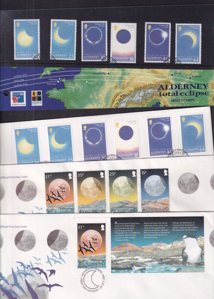 Astronomy Eclipse sun moon FDC choice Alderney Ascension Romania Thailand Turkey