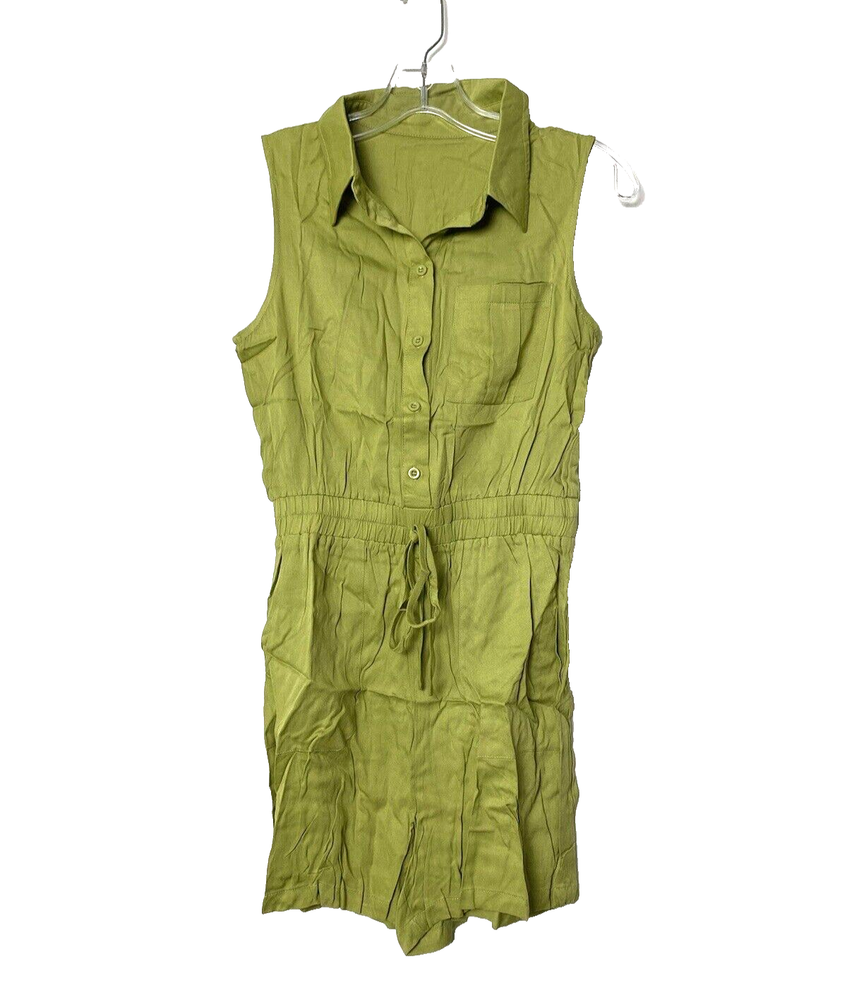 Rooscier Short Romper Green Front Tie Size S Pocket Mini Dress Elastic Waist