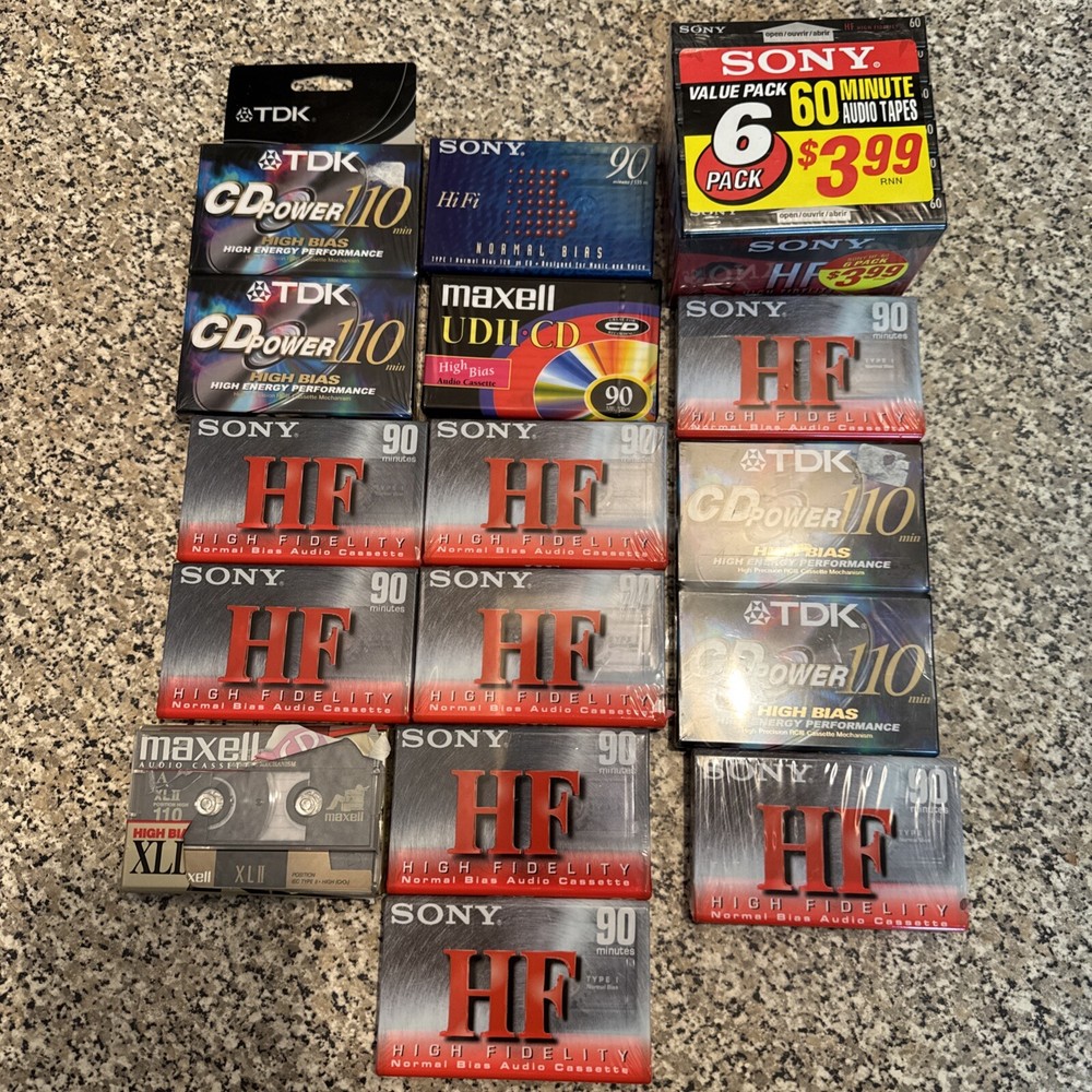 21 lot Maxell TDK Sony Blank Audio Cassette Tapes Normal high Bias sealed (156)