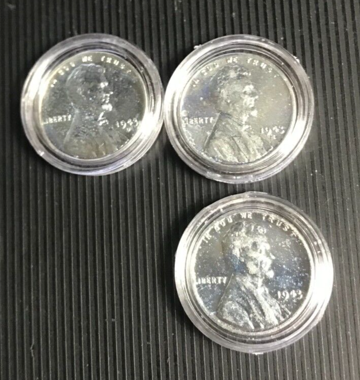 3 Steely BU Coins 1943 S D & P Full Set of Real Beauties # 4