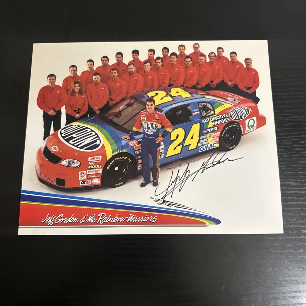 Jeff Gordon NASCAR Winston Cup Signed Driver Bio Card 1997 Rainbow Warriors