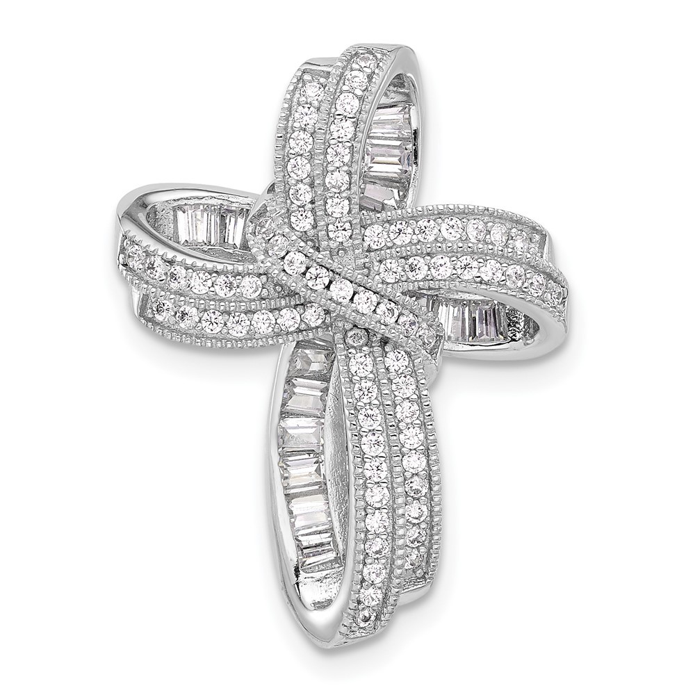 Sterling Silver Rhodium-plated Fancy Cubic Zirconia Cross Pendant Slide 4.53gm