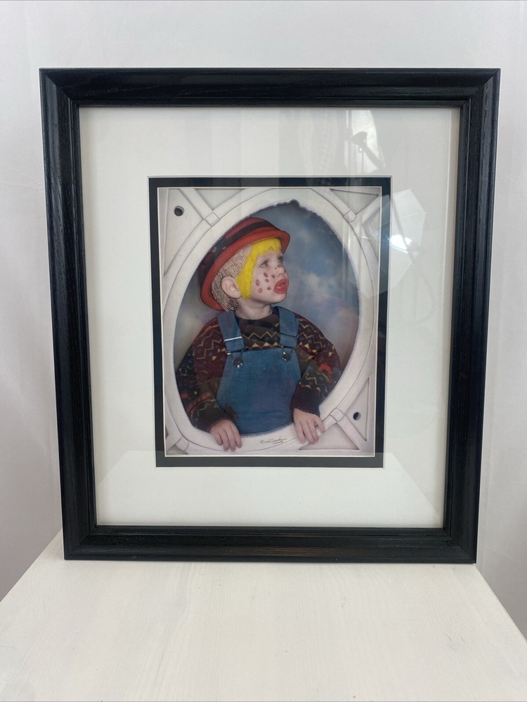 3D Realistic Signed Paper Art Sculpture of Child with Clown Makeup 2003