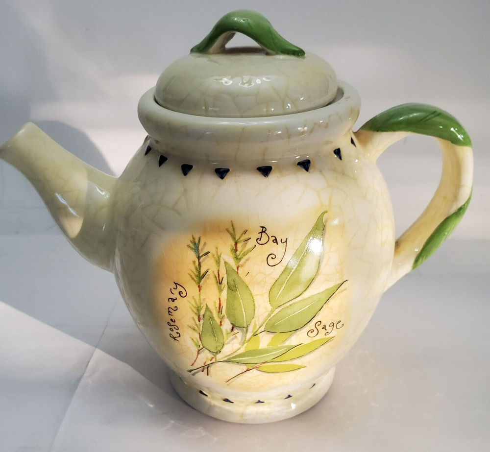 Papal Giftware  Herbal Gardens  Teapot By Kate Mawdsley Crackle Finish-image