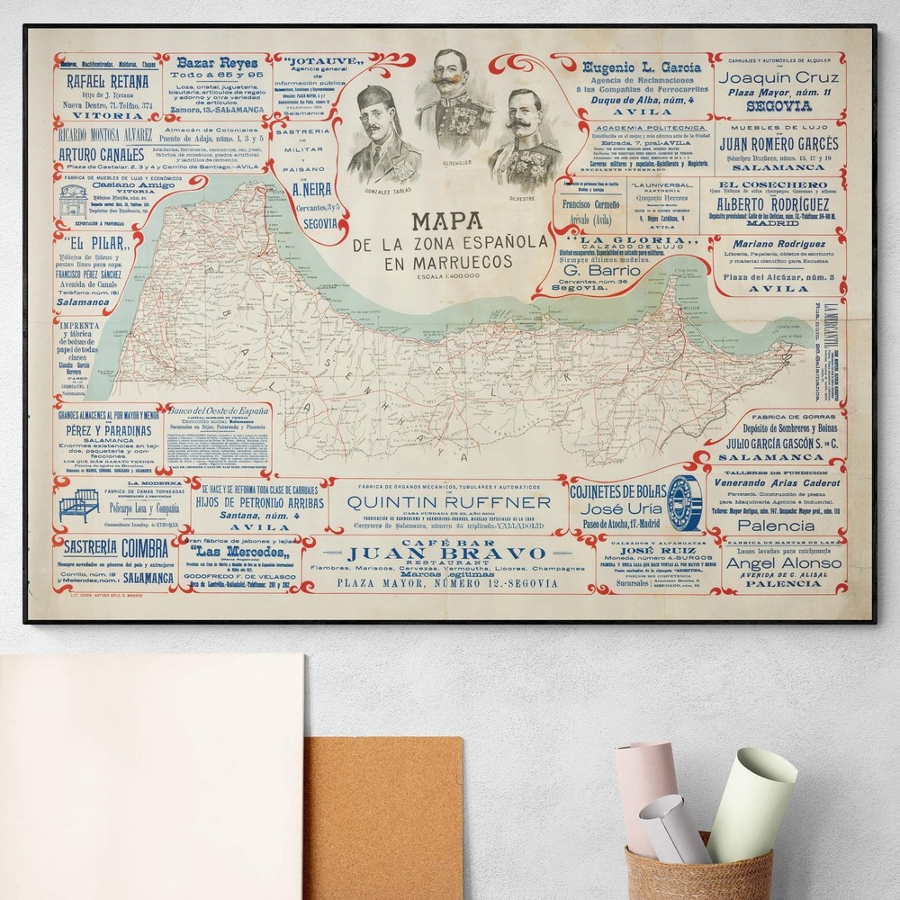 1920 Map of the Spanish Protectorate of Morocco Moroccan Decor Poster Print