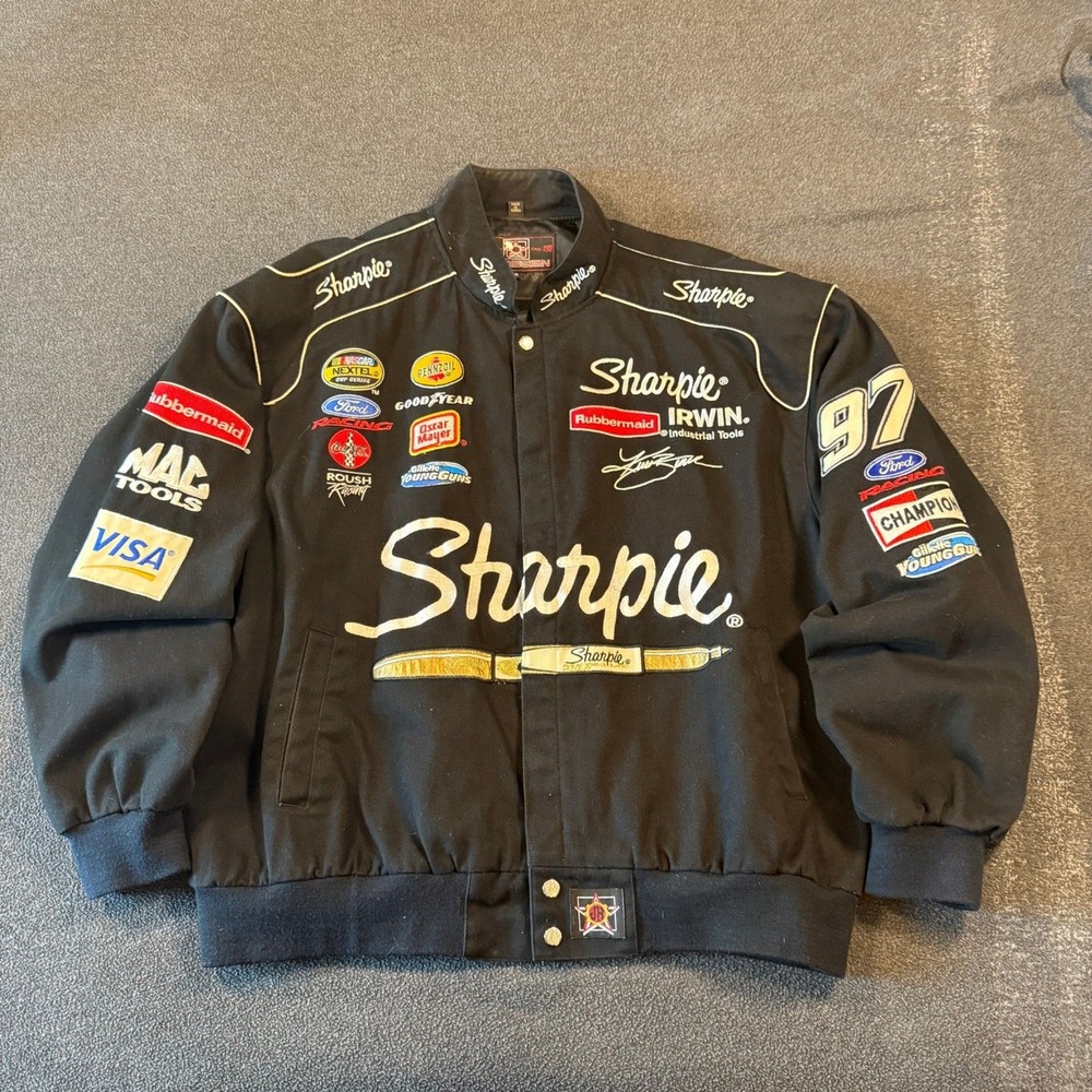 Vintage Kurt Busch Sharpie NASCAR Gold Metallic Racing Jacket JH Design Y2K XXL