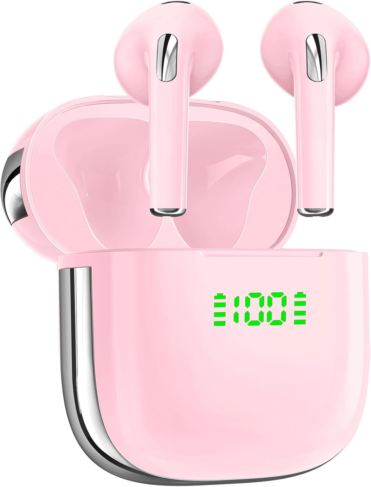 Ear Buds 72Hrs Playback Wireless Earbuds Bluetooth Headphones with Mic Pink