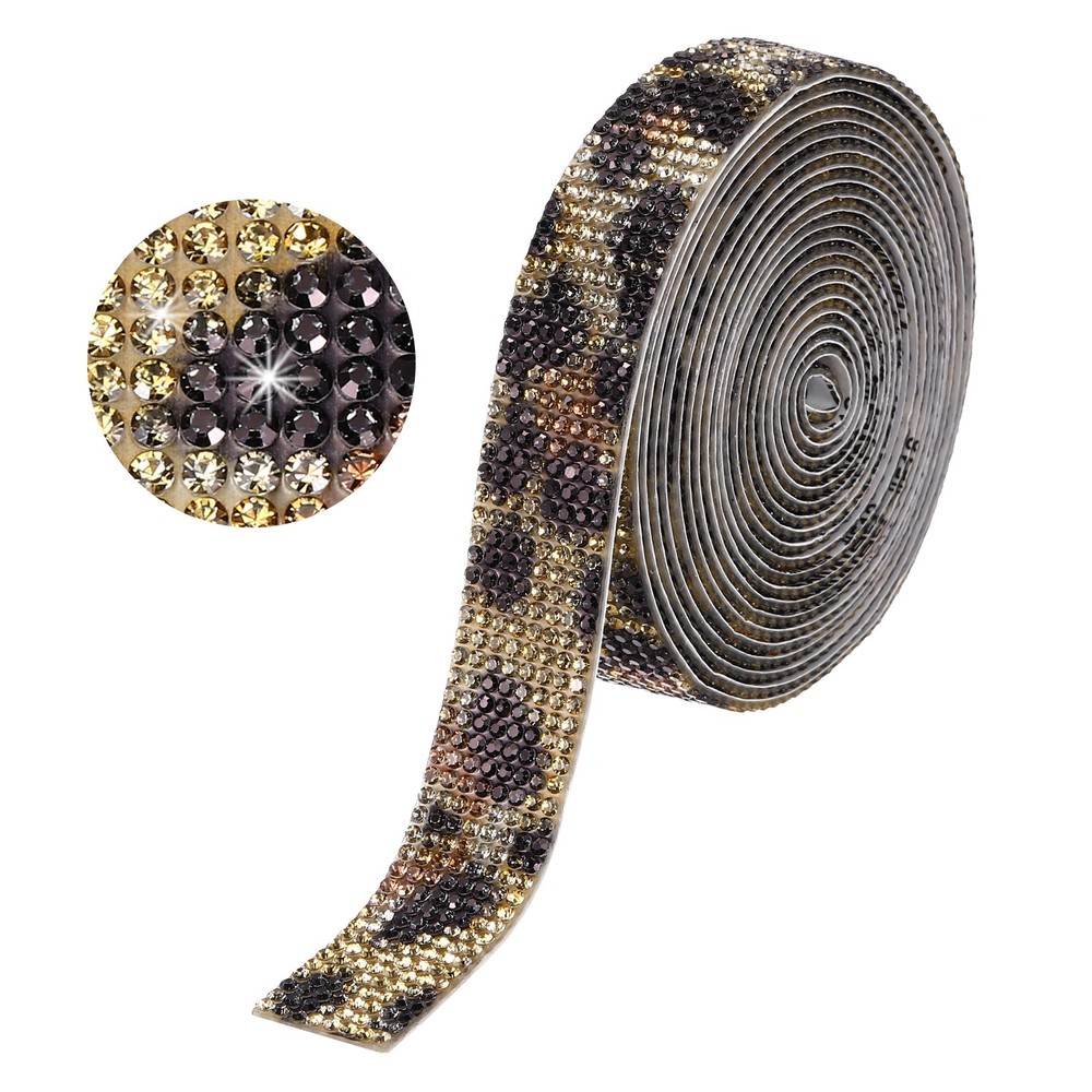 0.7 Inch Leopard Print Self-Adhesive Rhinestone Strips 3 Yard for DIY Crafts