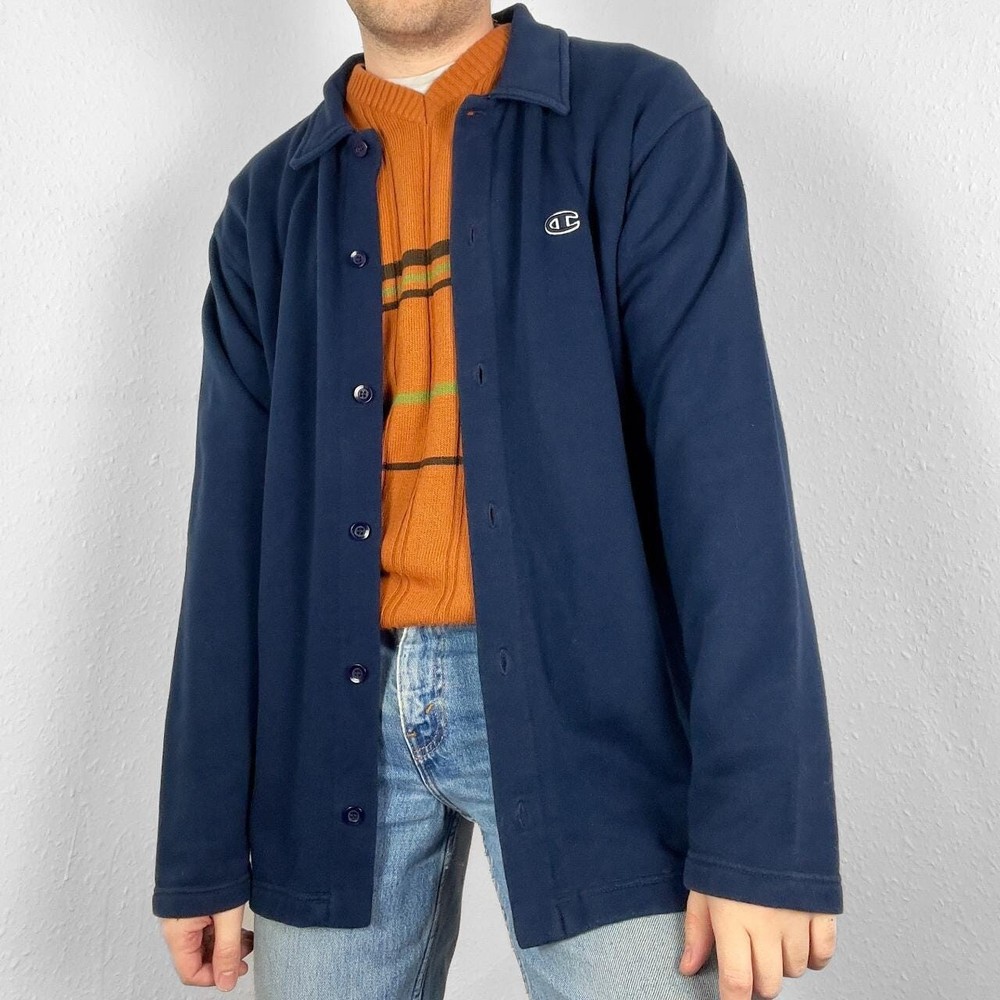Vintage Champion Jersey Shirt Button Cotton Knit Sweatshirt Overshirt 90s Y2K