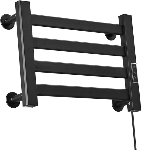 Black Wall-Mounted Heated Towel Warmer Rack for Bathroom