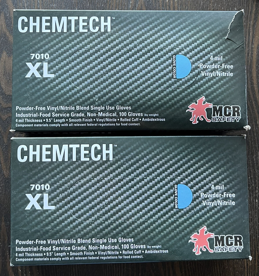 MCR Safety, Nitrile/Vinyl Blend Gloves, 4 mil, Blue, Box 100 XL Avail - 2 PACK