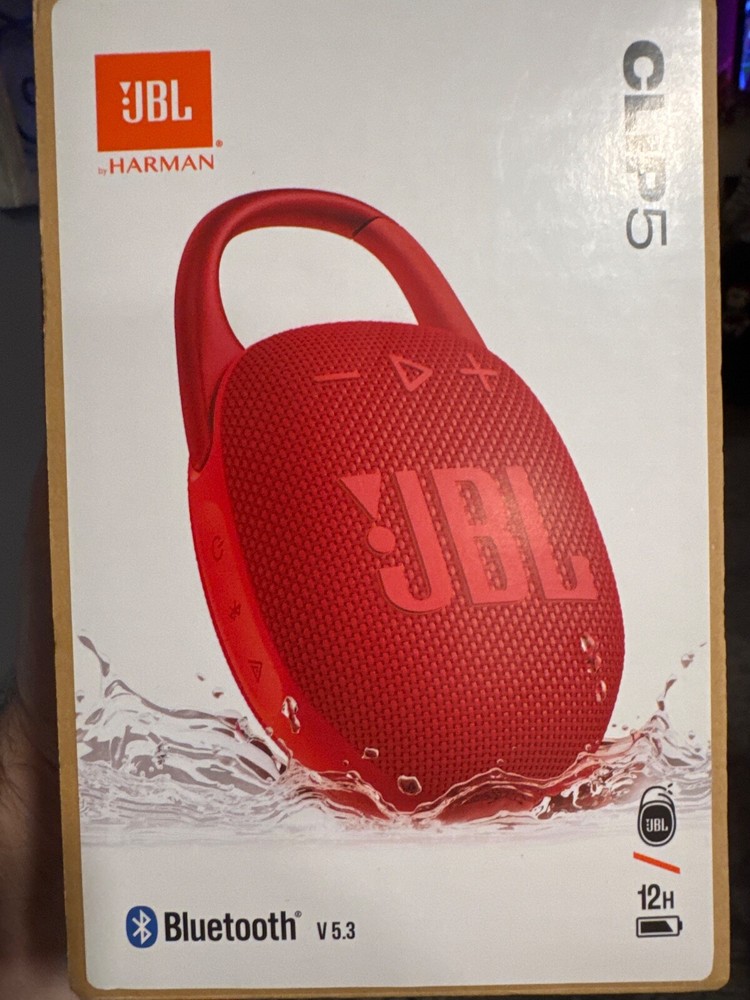 JBL Clip 5 Red Waterproof Portable Bluetooth Speaker Rechargeable New