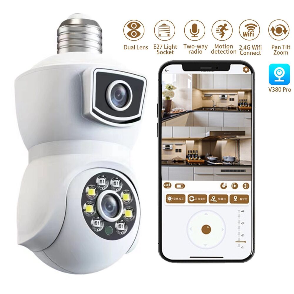 Dual Lens Light Bulb Camera E27 1080P 2.4G WiFi Camera for Home Security Smart