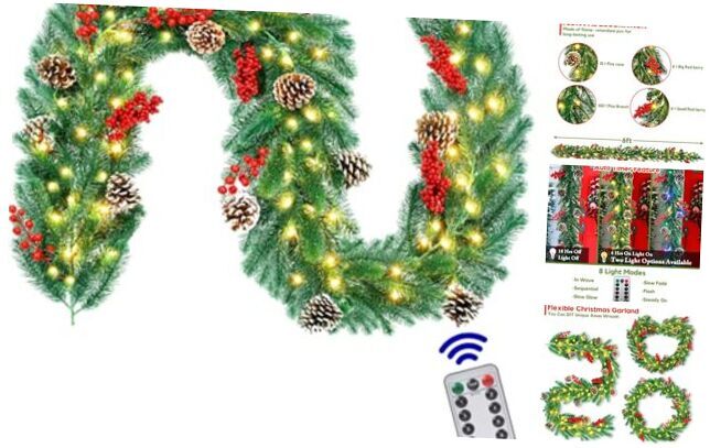 6FT Lighted Garland Christmas Decorations with Timer, Prelit BTRaC-44-A1-X