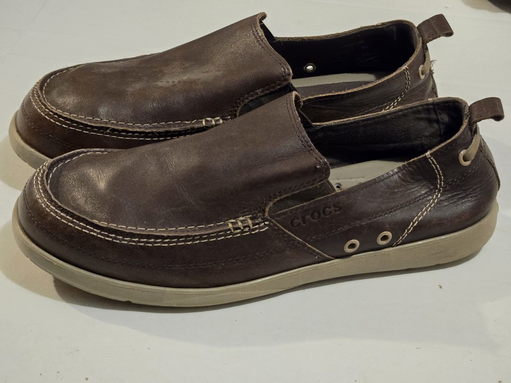 Mens Crocs Walu Loafers Shoes Sz 11 M Used Beige Canvas Casual Comfort