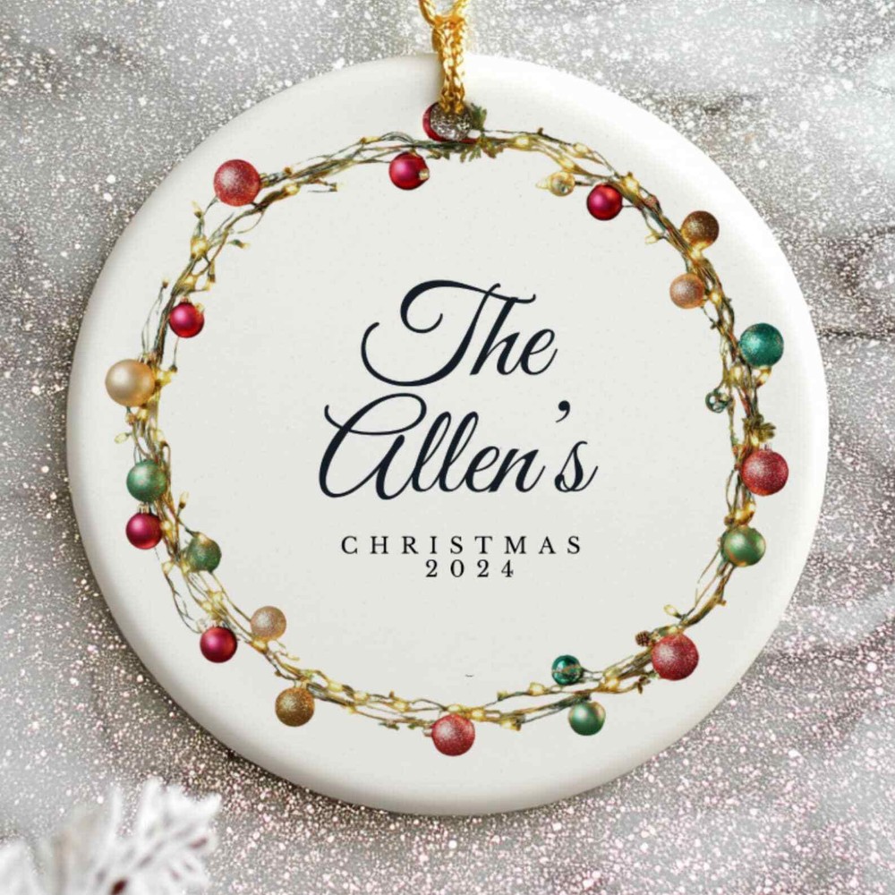 Personalized Christmas Family Name Ceramic Ornament for Last Name Holiday Decoration