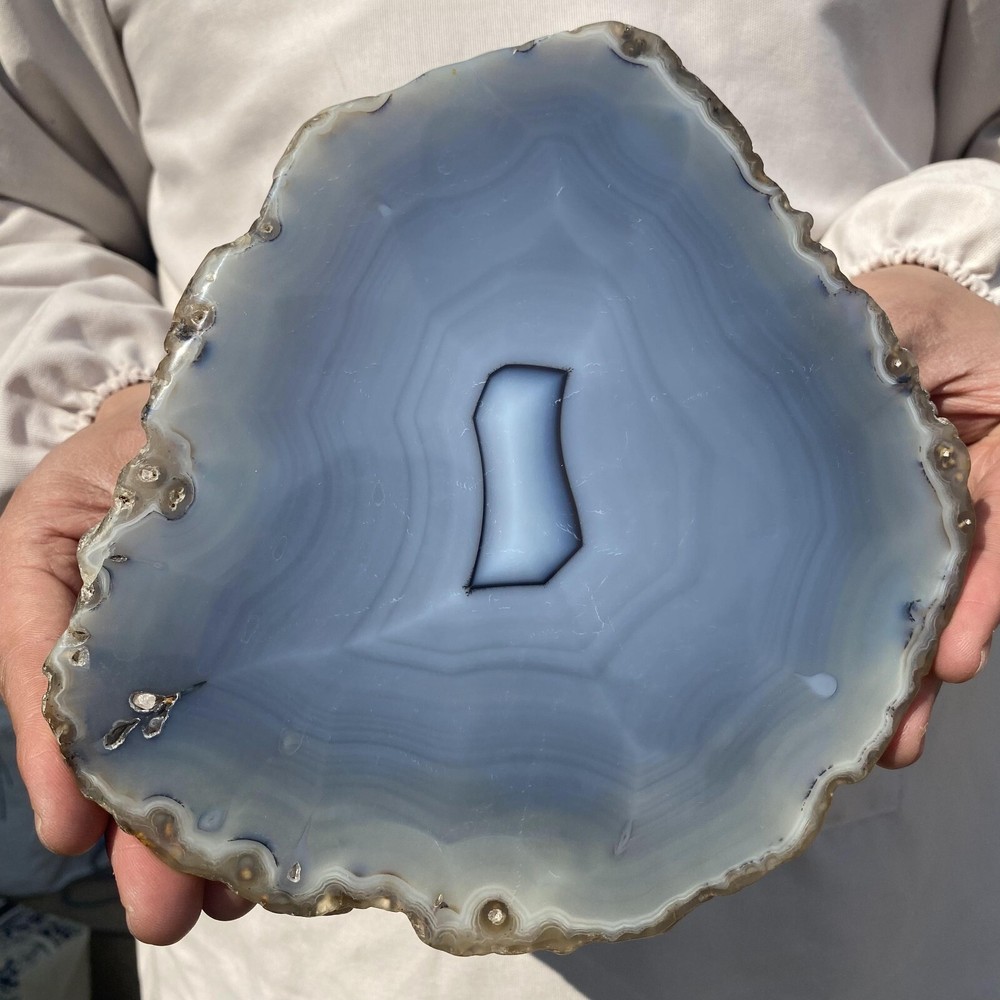 1450g Natural Blue Agate Banding Slab Polished Crystal Chalcedony Healing Reiki