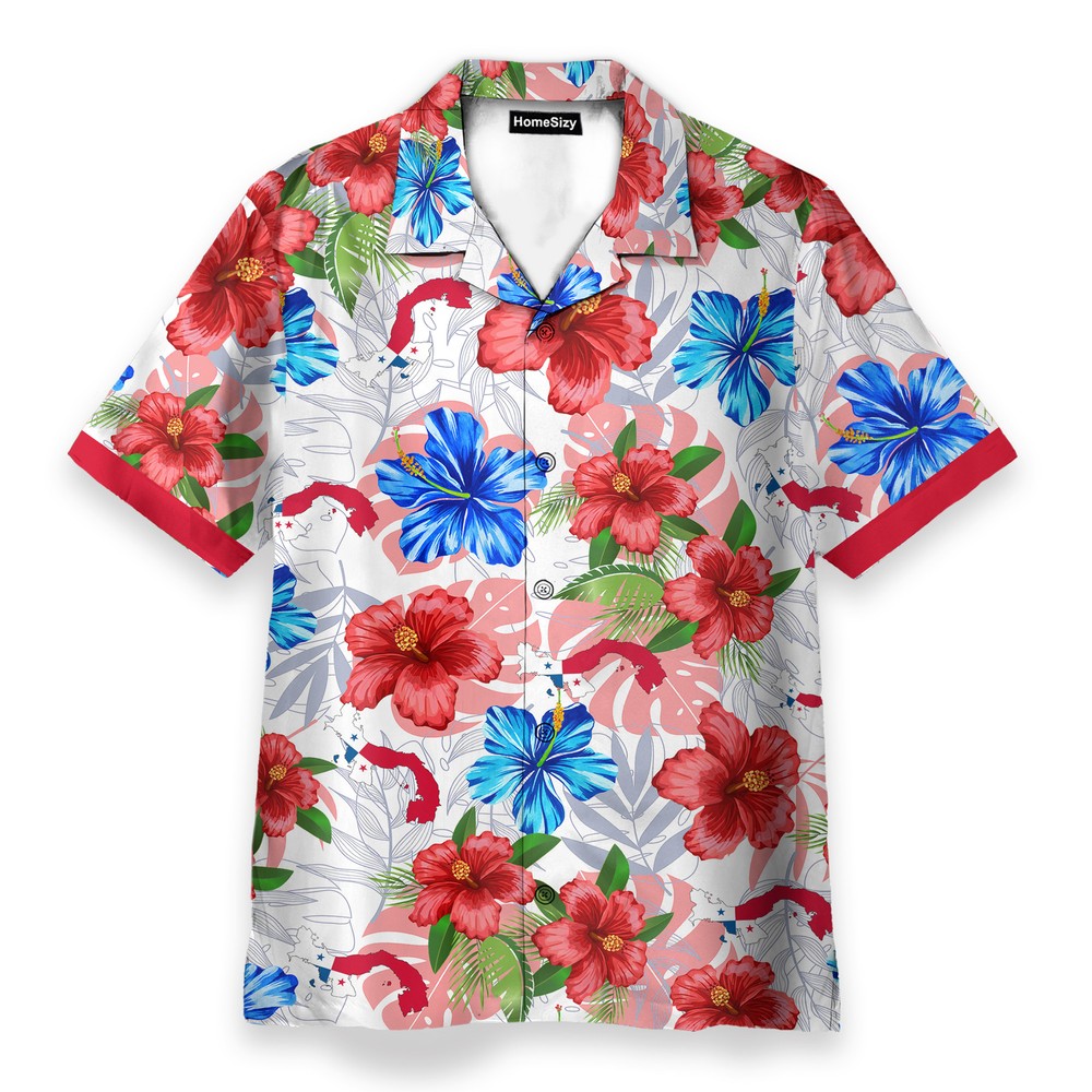 Custom Name Panama Tropical Flowers Pattern   Personalized Hawaiian Shirt Beach