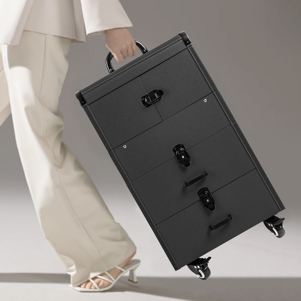 Rolling Makeup Travel Case Nail Tech Suitcase Cosmetic Train Case on Wheels