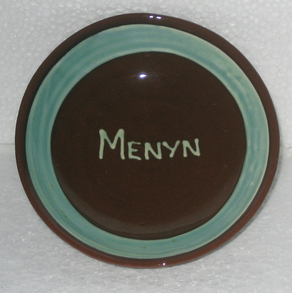 WALES SOUVENIR SMALL MINT GREEN & BROWN GLAZED STUDIO ART STYLE DISH 'MENYN'