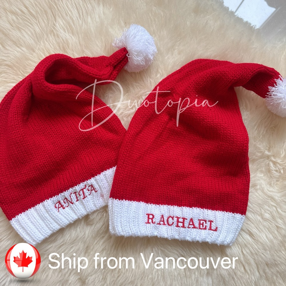 Personalized Knitted Santa Hat Winter Warm Bobble Beanie for Christmas-image