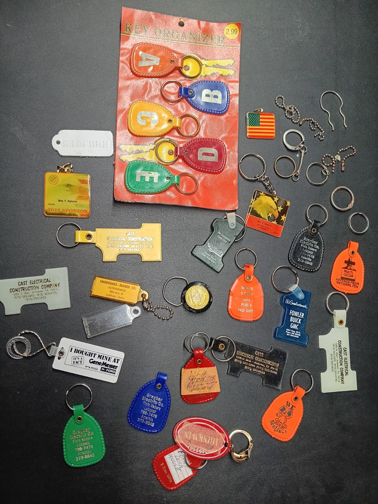 Lot Vintage Keychains Advertising Mixed Key Bobs Some New Old Stock, and Parts