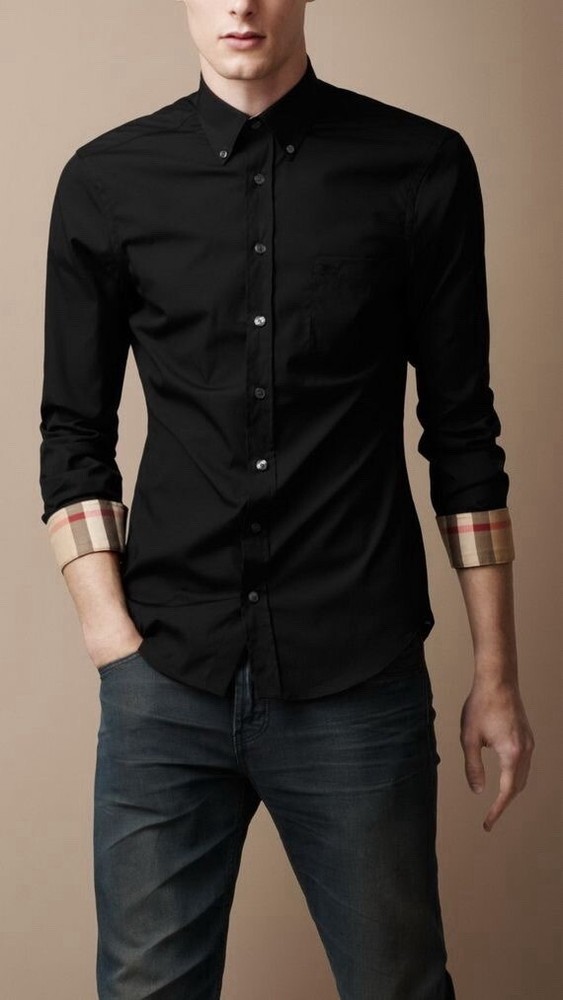 Burberry Men’s Black Long Sleeve Shirt Nova Check, Size M
