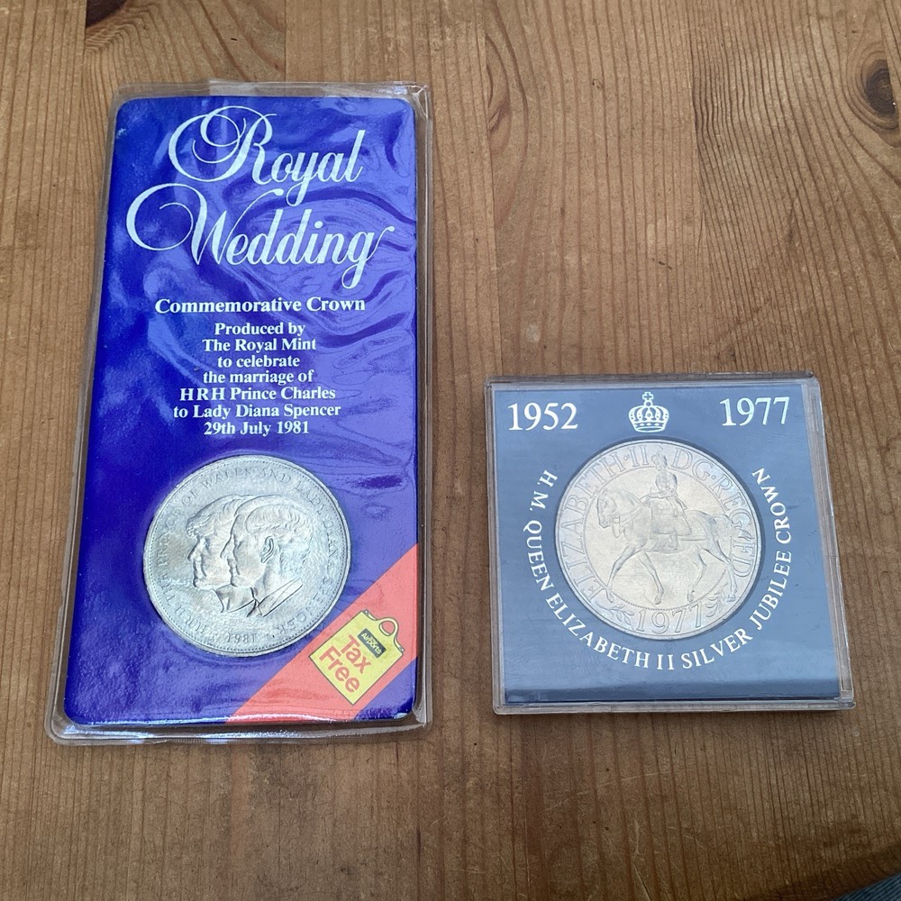 Royal Wedding & Silver Jubilee Commemorative Crown Coins in Original Packaging