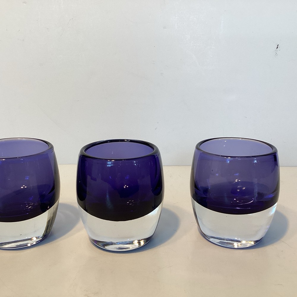 Crate and Barrel Sapphire Blue Diva Glass Votive Candle Holder Set of 3