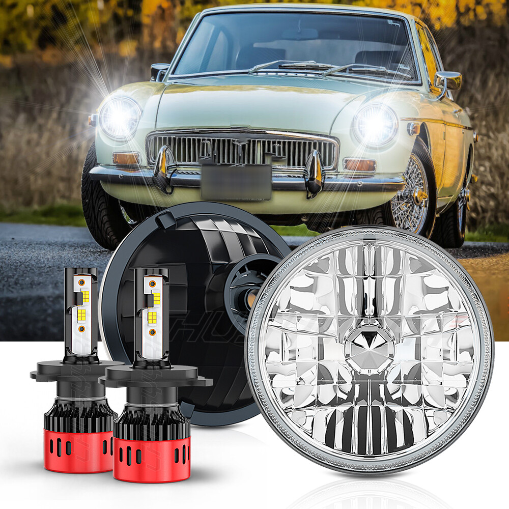 For MG MGB 1969-1981 2pc DOT 7 inch Round LED Headlights DRL High Low Beam 6000K