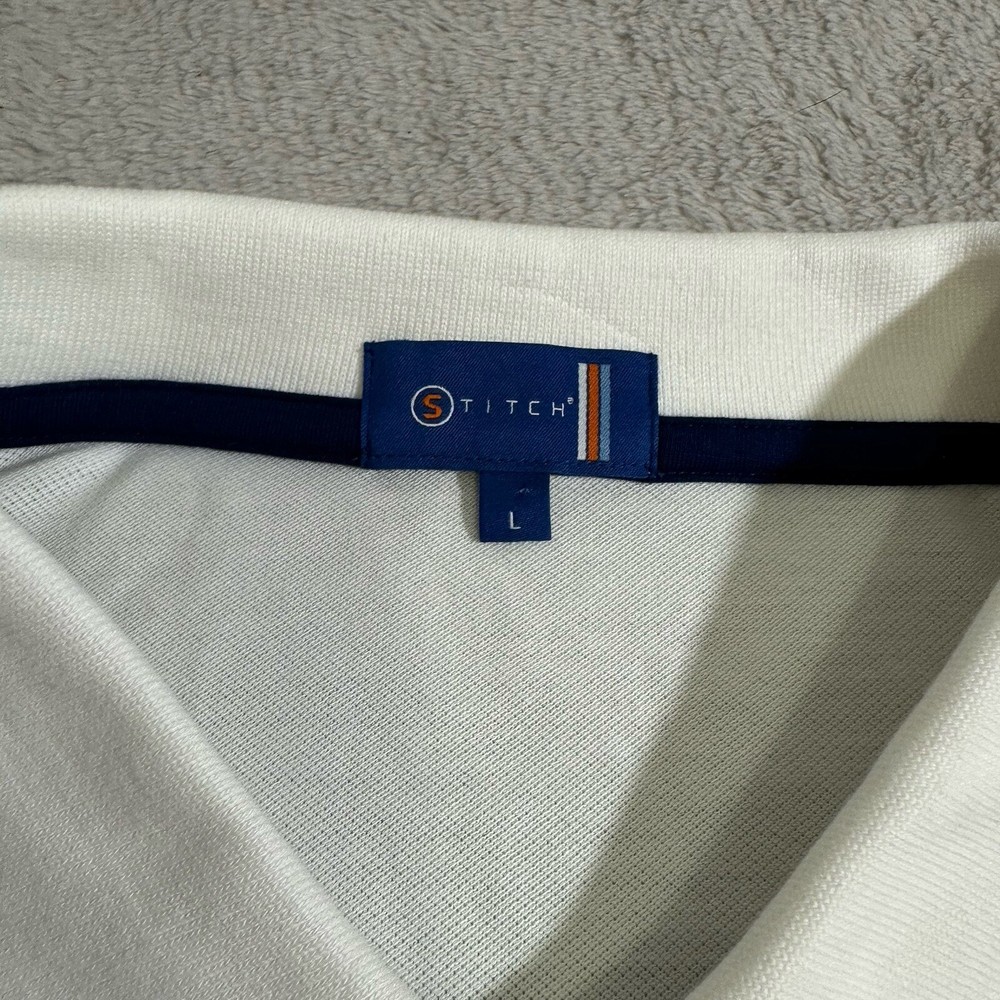 Stitch Polo Shirt XL Skull Crossbones Logo White Cotton Stretch Golf S/S