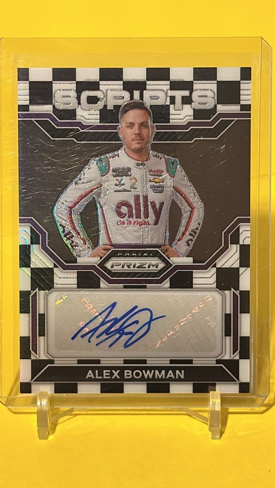 2023 PANINI PRIZM RACING ALEX BOWMAN CHECKER FLAG SCRIPTS AUTO /50 S-ABW