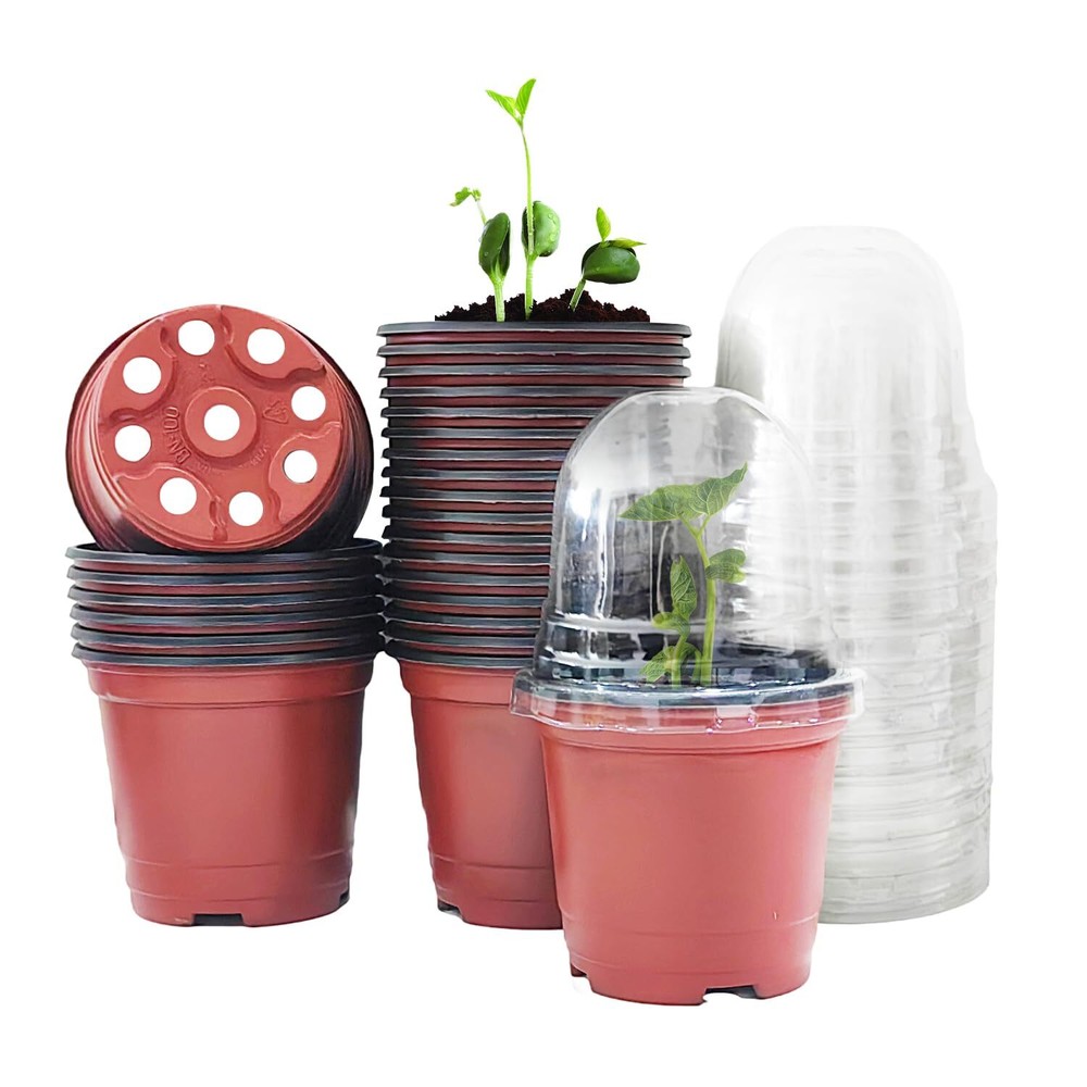 RooTrimmer Plant Nursery Pots with Humidity Domes 25 Sets 4 Inch Soft Nursery...