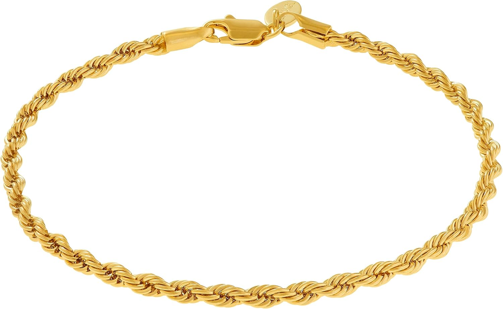 Women's 24k Gold Plated 4mm Rope Chain Anklet Bracelet