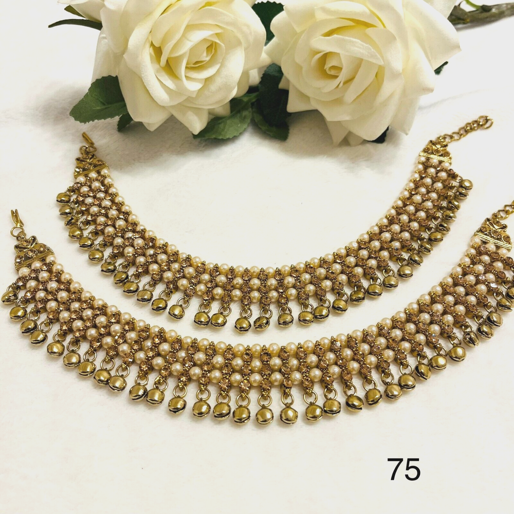 Indian Jewellery Imitation Rhinestone/Kundan Jhanjar Payal/ Bell Ghungru Anklets-image