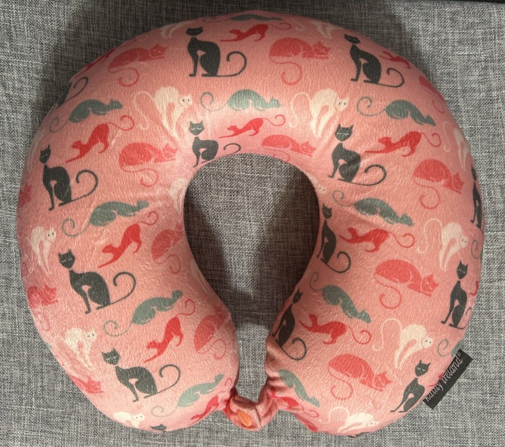 Kathy Ireland Memory Foam U-Shape Travel Neck Pillow for Airplane & Car Comfort with Cats Design  
